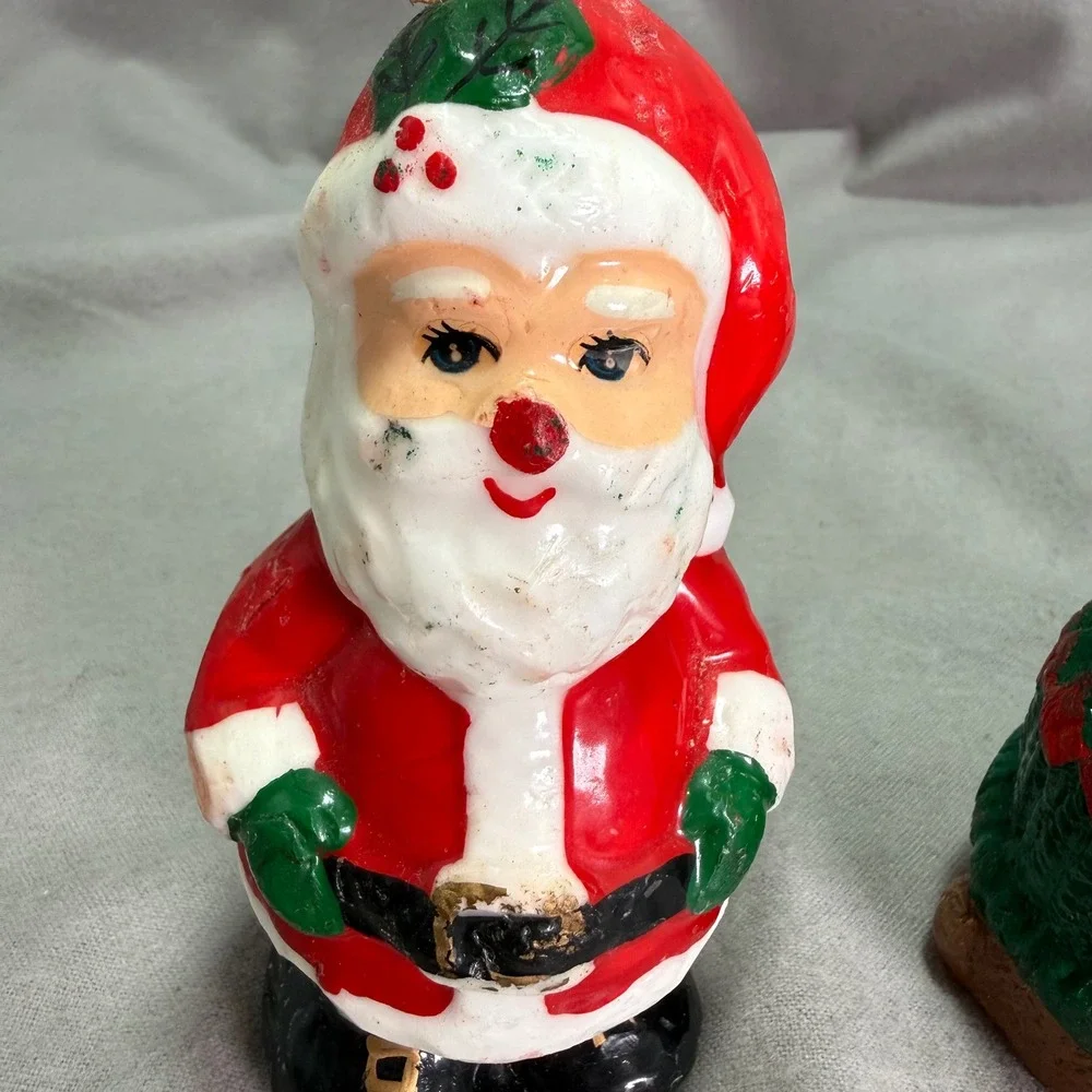 Vintage Christmas Candle Lot Interpur Santa Claus Teddy Bear Retro Kitsch Unlit